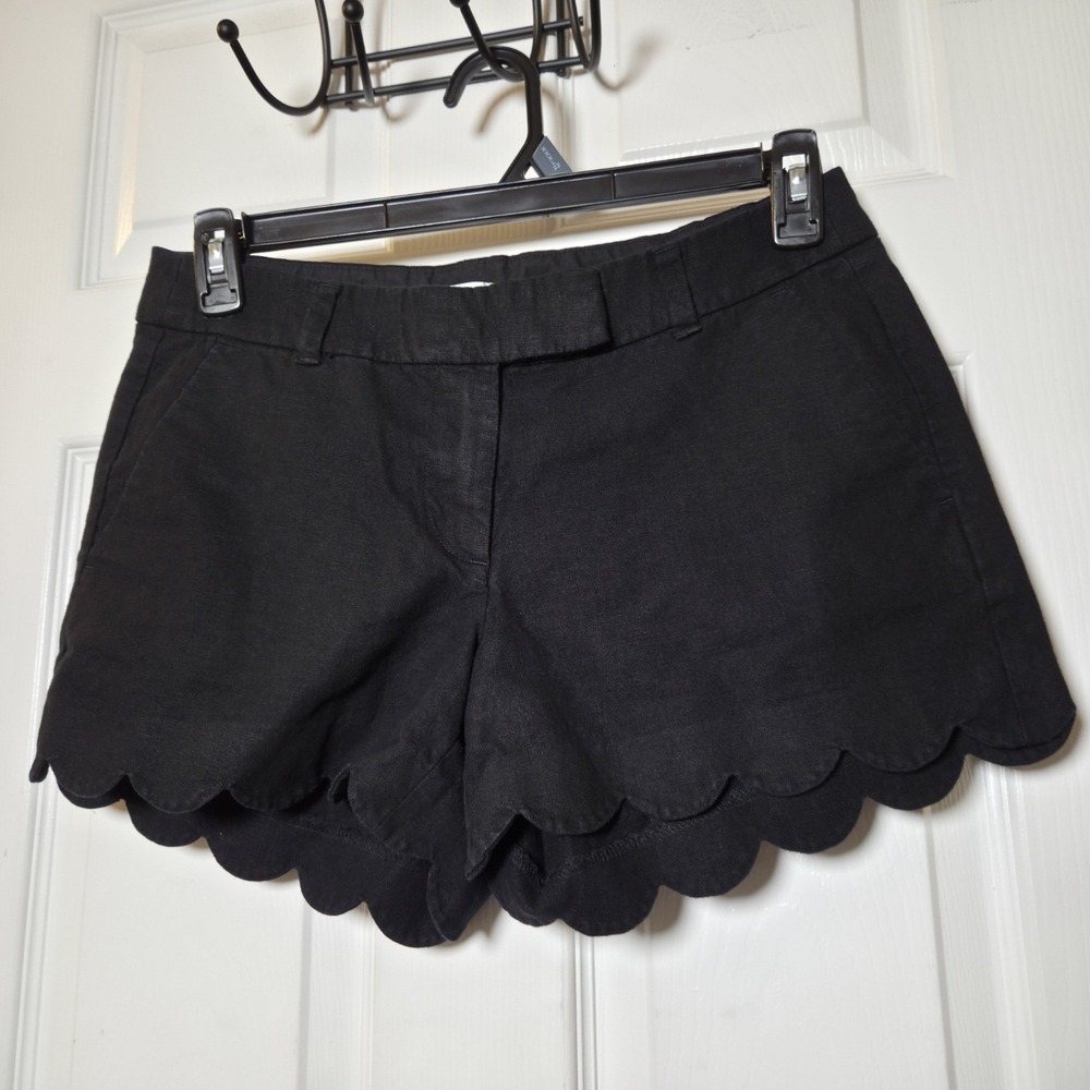 J. Crew sz 6 black scalloped hem linen/cotton shorts casual coastal preppy